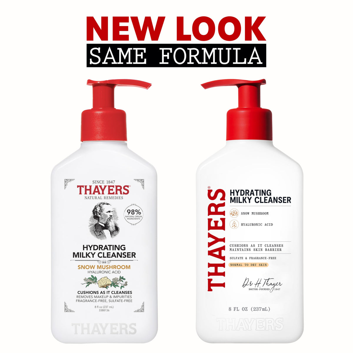 Thayers Milky Hydrating Face Cleanser with Snow Mushroom and Hyaluronic Acid, Dermatologist Recommended Gentle Facial Wash and Hydrating Skincare for Dry and Sensitive Skin, Paraben Free, 8 Fl Oz THAYERS