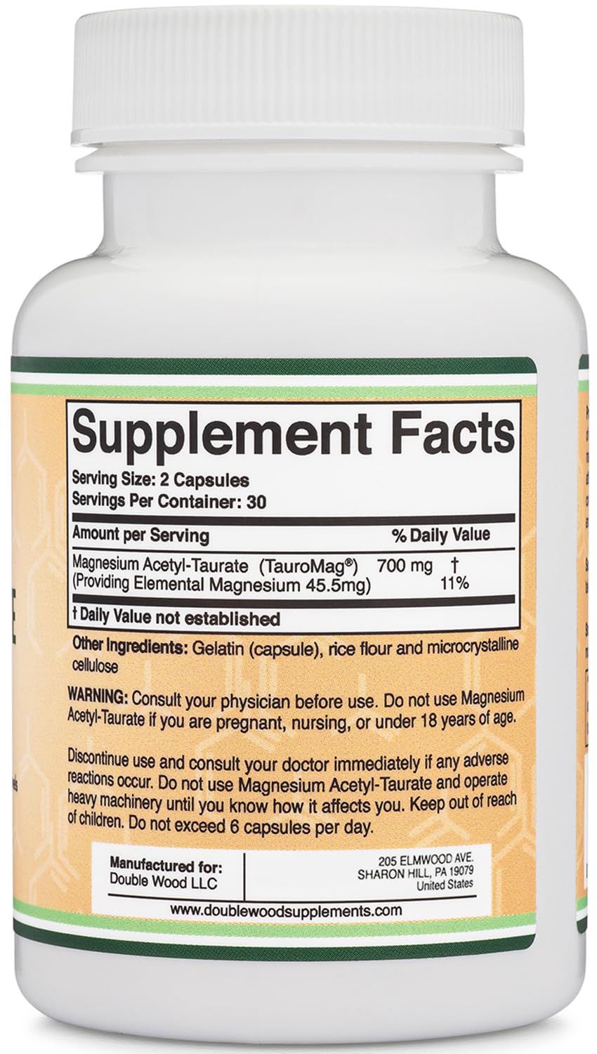 Magnesium Acetyl-Taurate (ATA MG, TauroMag) Novel and Patented Form of Magnesium for PMS and Cramp Relief (60 Capsules, 350mg) PMS Relief Magnesium Supplement by Double Wood Supplements Double Wood Supplements buy australia supplements