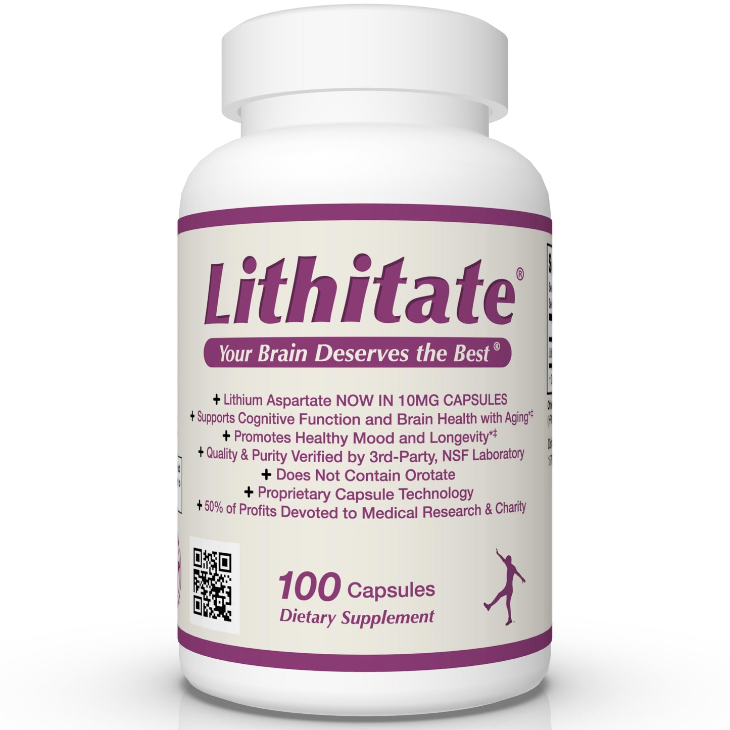 lithitate Lithium Aspartate 10mg | Supports Cognitive Function & Brain Health with Aging | NSF Certified | Promotes Mental Clarity, Healthy Mood & Longevity lithitate