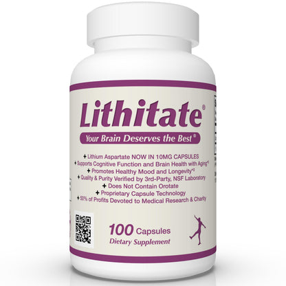 lithitate Lithium Aspartate 10mg | Supports Cognitive Function & Brain Health with Aging | NSF Certified | Promotes Mental Clarity, Healthy Mood & Longevity lithitate