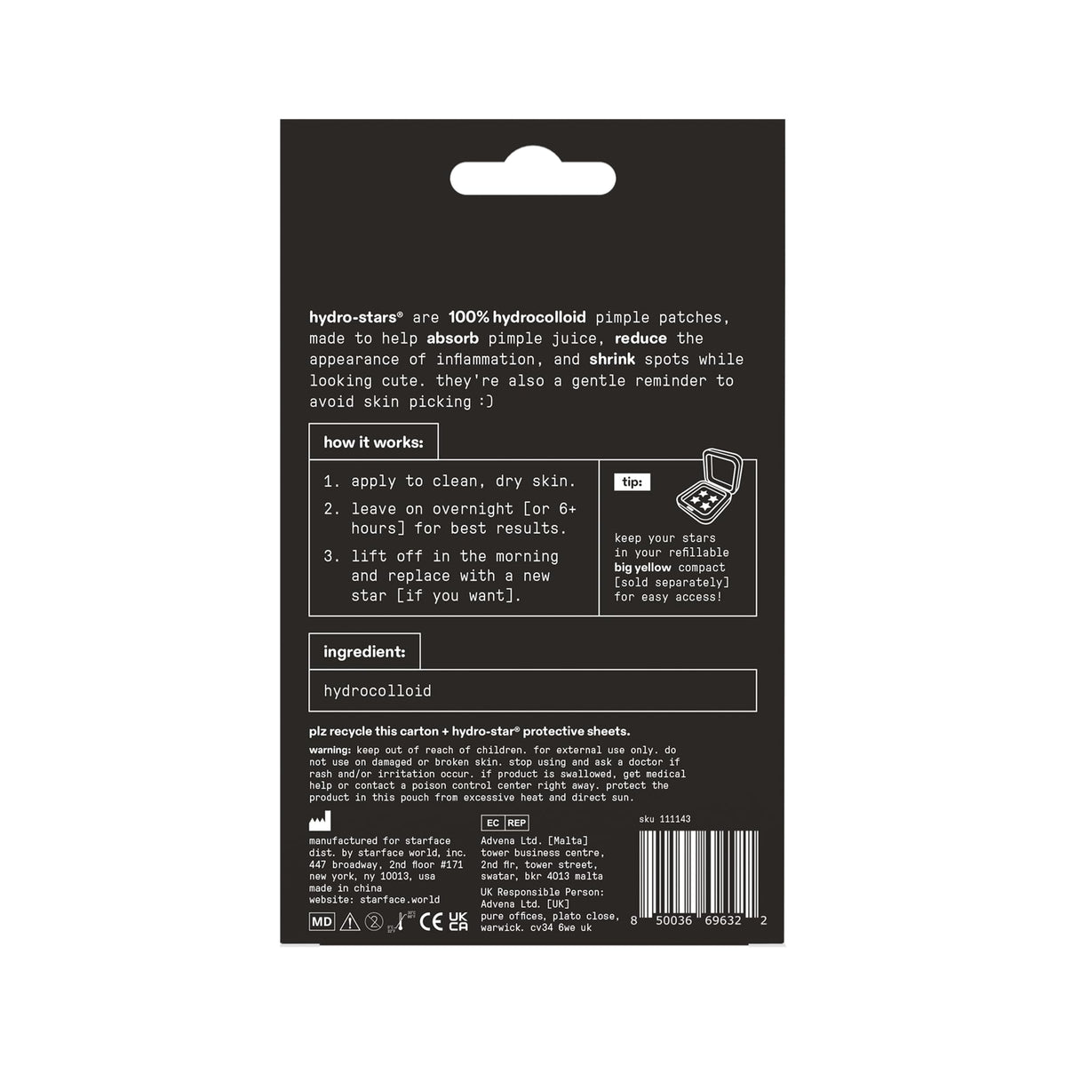 Starface Hydro-Star® Black Hydrocolloid Star-Shaped Pimple Patch, 36 ct Starface World