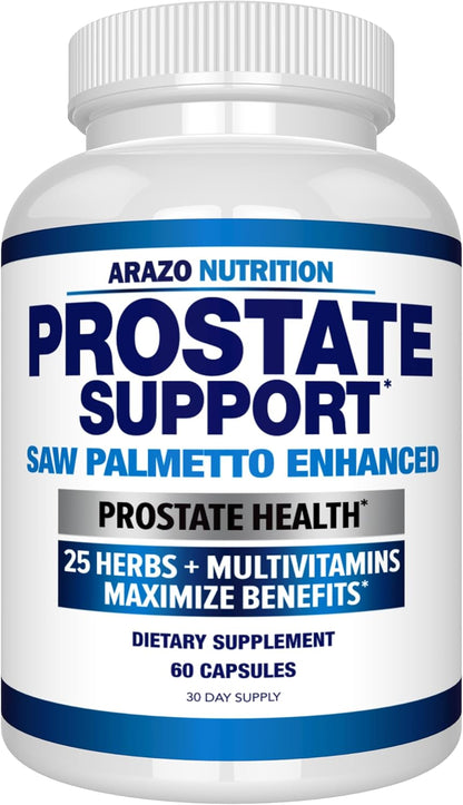 Arazo Nutrition Prostate Supplement - Saw Palmetto + 25 Herbs - Reduce Frequent Urination, Reduce Hair Loss, Support Stamina – Single Homeopathic Herbal Extract Health Supplements - Capsule or Pill Gsupps Australia
