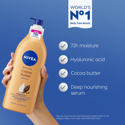 NIVEA Cocoa Butter Body Lotion for Dry Skin with Hyaluronic Acid, 16.9 Oz NIVEA