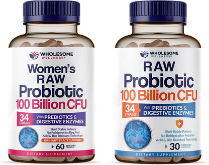 Wholesome Wellness 100 Billion CFUs with Prebiotics and Organic Probiotics 100 Billion CFU for Men and Women Bundle Gsupps Australia