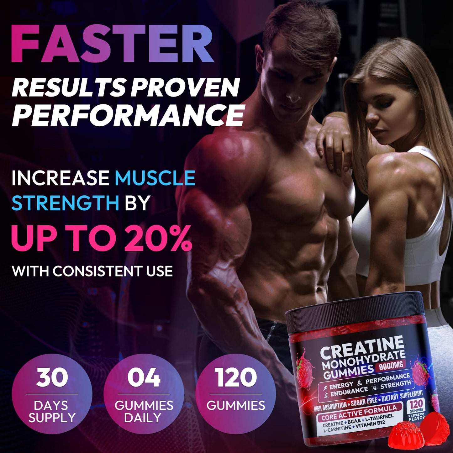 Cytona Creatine Gummies Monohydrate Complex 9000MG, Pre-Workout for Men & Women, Creatine Gummy with L-Taurine, BCAA 2:1, B12/6 for Muscle Support Cytona