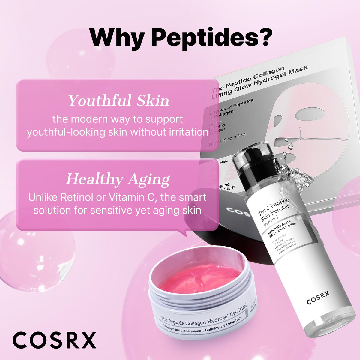 COSRX Pink Peptides Collagen Lifting Glow Hydrogel Face Masks 3 EA COSRX