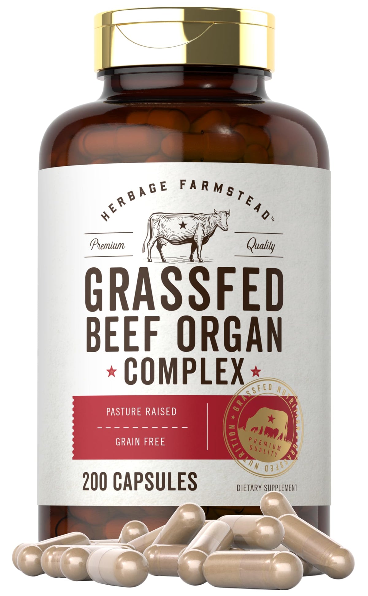 Carlyle Grass Fed Beef Organ Complex | 200 Capsules | Pasture Raised, Grain Free Supplement | with Desiccated Liver, Kidney, Pancreas, Heart, Spleen Carlyle