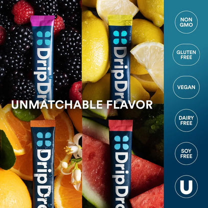 DripDrop Hydration Packets - Bold Variety Pack - Single Serve Electrolytes Powder Drink Mix - Watermelon, Berry, Lemon, Orange DripDrop