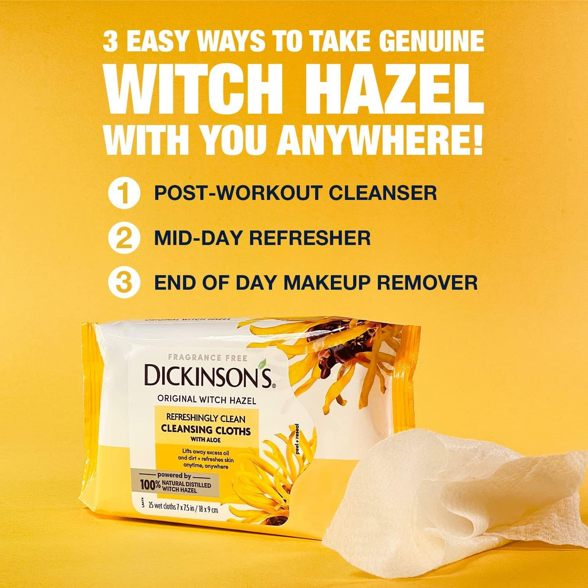 Dickinson's Witch Hazel Cleansing Cloths with Aloe | 25 Extra-Large Cloths Dickinson's