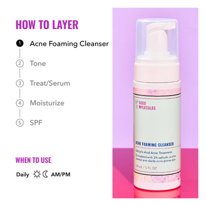 Good Molecules Acne Foaming Cleanser, 2% Salicylic Acid, 5 fl oz Good Molecules