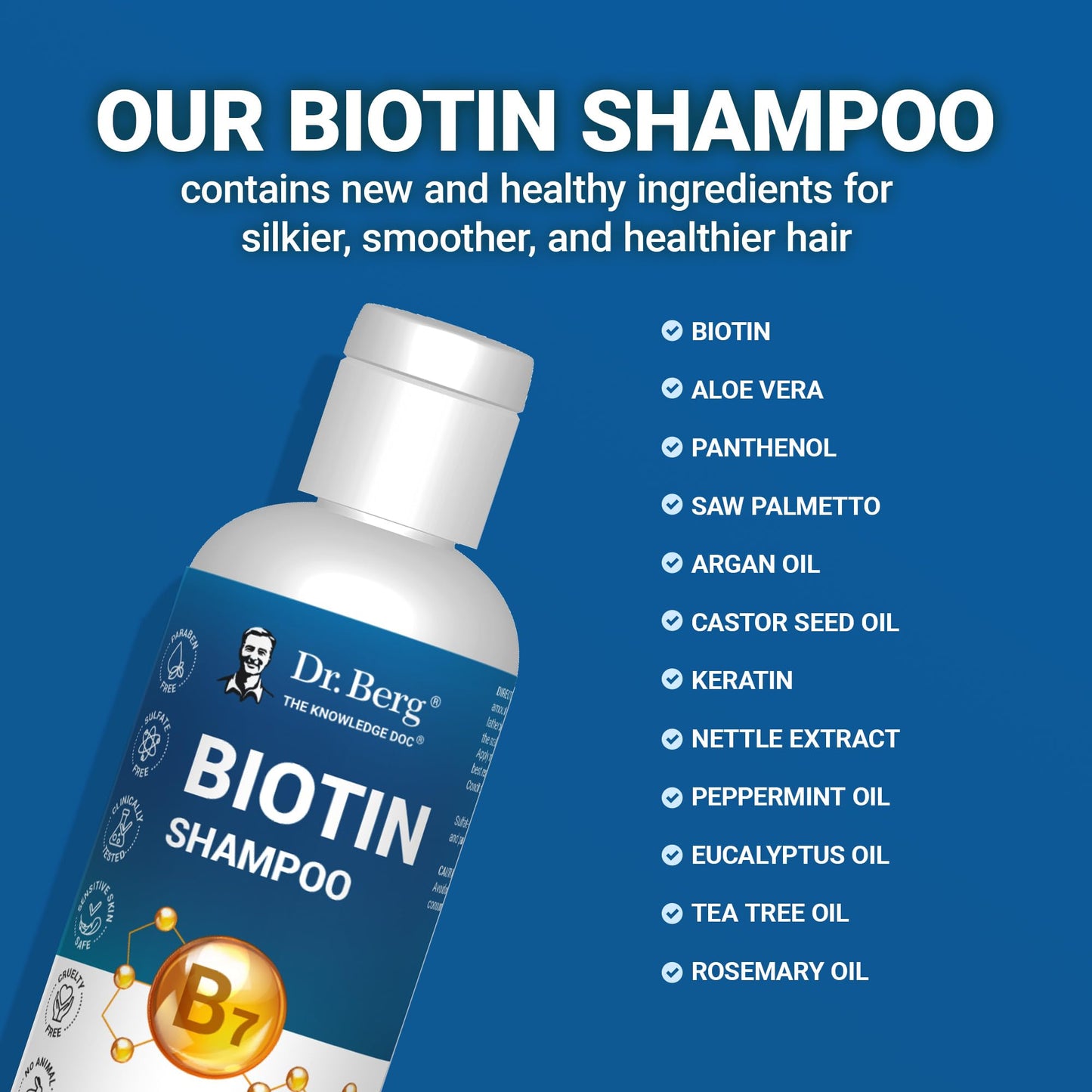 Dr. Berg Biotin Shampoo for Men & Women (Improved High-Performance Formula) - Independently Tested & Certified Paraben- Sulfate- & Silicone-Free - Infused w/Biotin, Argan Oil & Botanicals - 8 Fl oz Dr. Berg Nutritionals