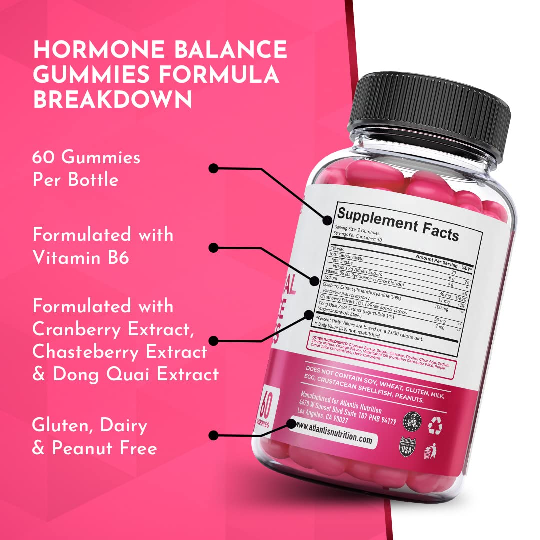 Atlantis Nutrition Hormonal Balance for Women & PMS Relief Gummies - Alleviates Cramps, Bloating, Mood Swings, Hot Flashes & Night Sweats - Cranberry, Dong Quai & Chasteberry Menstrual Cramp Relief Atlantis Nutrition buy australia supplements