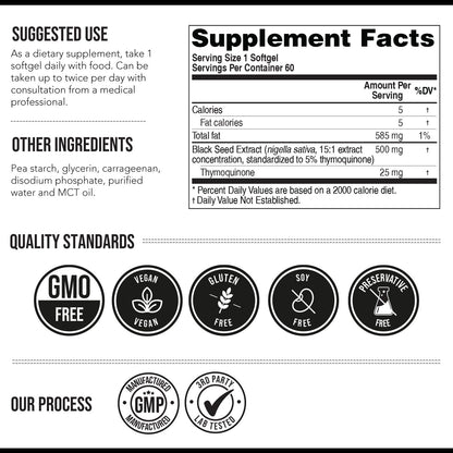 Black Seed Oil Softgels | 5% Thymoquinone - TQ-Advanced® | High Potency - 500 mg per Capsule - 15:1 Concentrate from Nigella Sativa Extract Triquetra Health