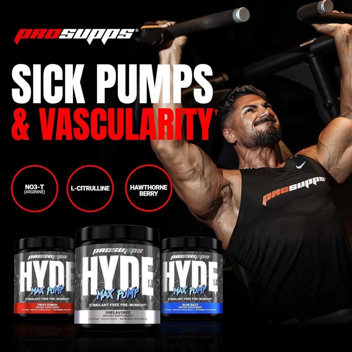 ProSupps L-Carnitine 3000 Stimulant Free Liquid Shots (31 Servings, Dragon Fruit) and Hyde Max Pump Pre Workout for Men and Women (20 Servings, Blue Razz) Bundle