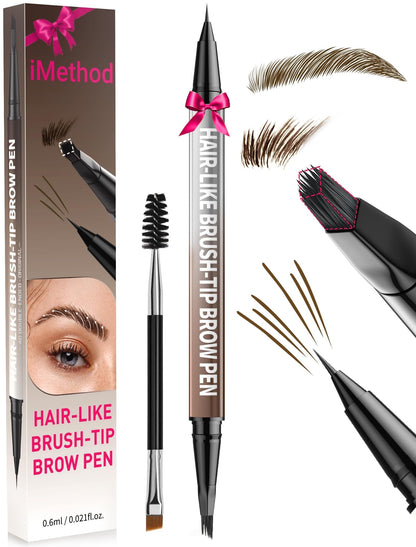 iMethod Eyebrow Pen - Eyebrow Pencil,2-in-1 Eyeliner Dual-Ended Brush-Tip Microblading 4d Eyebrow Pencils for women,Long Lasting Waterproof Hair-Like Brow Pencil,with Eyebrow Brush,DarkBrown iMethod