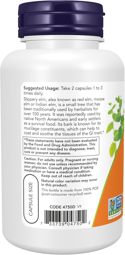 Now Foods Slippery Elm, 100 Caps 400 mg Gsupps Australia