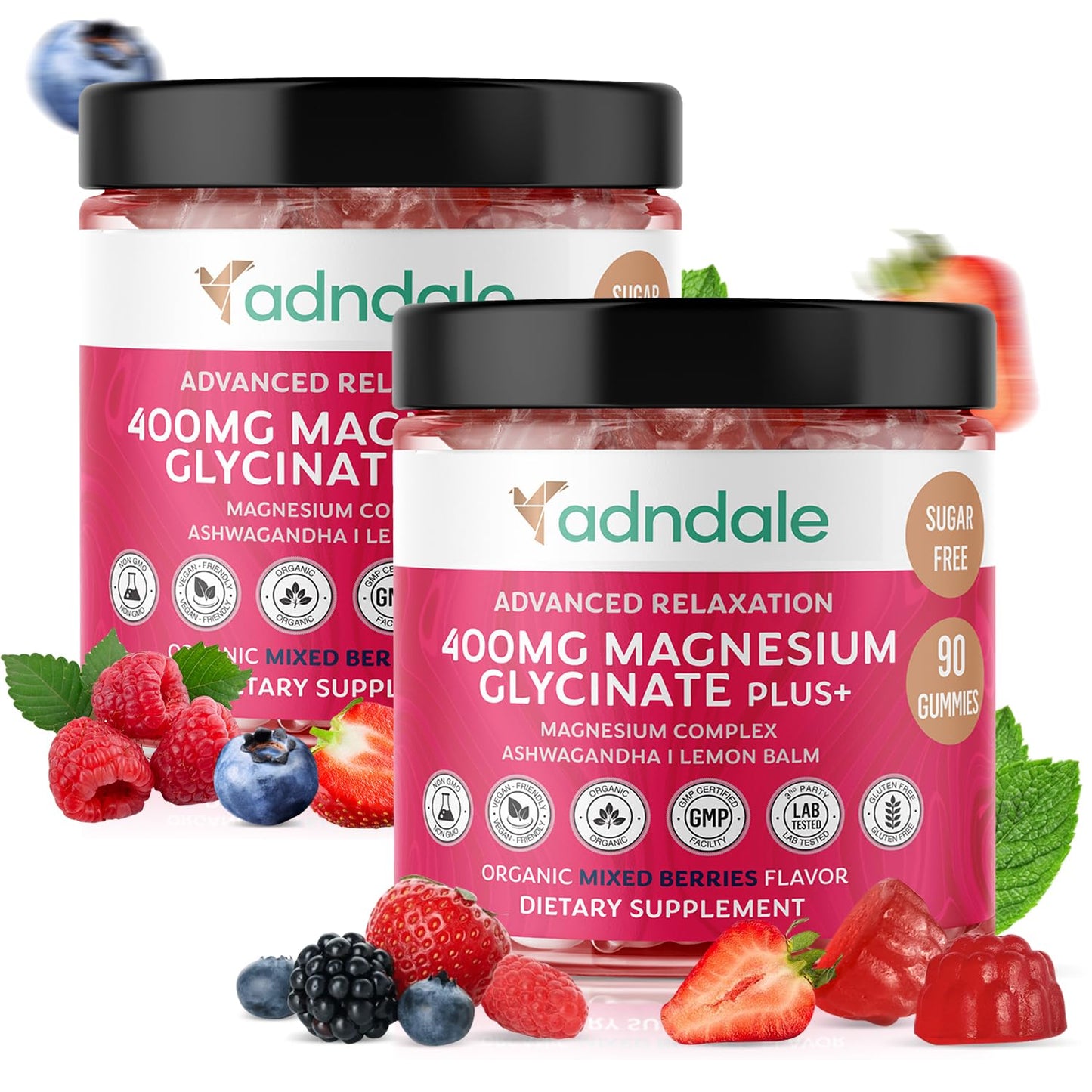 Adndale 180 CT Magnesium Glycinate Gummies 400 mg/Serv with Ashwagandha, Magnesium Malate & Taurate Adndale