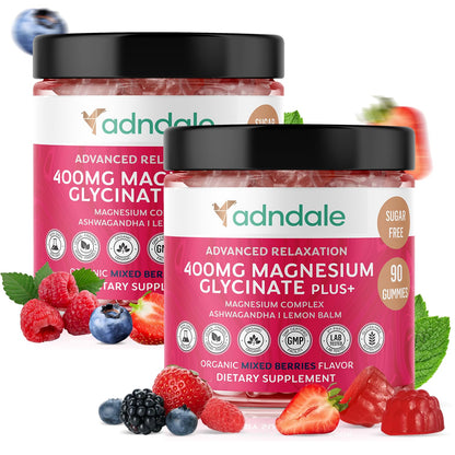Adndale 180 CT Magnesium Glycinate Gummies 400 mg/Serv with Ashwagandha, Magnesium Malate & Taurate Adndale