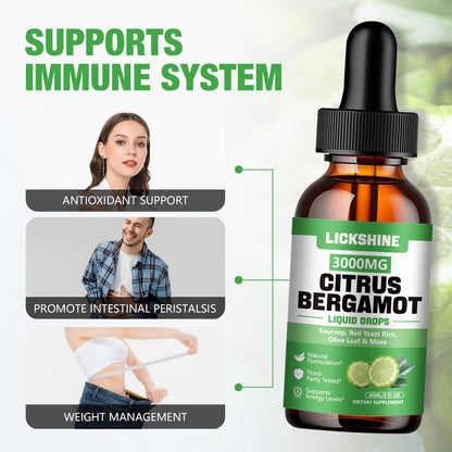 lickshine 2 Pack 3000mg Citrus Bergamot Liquid Drops - High Absorption - Cholesterol Lowering Supplement for Immune Support Anti-Aging, lickshine