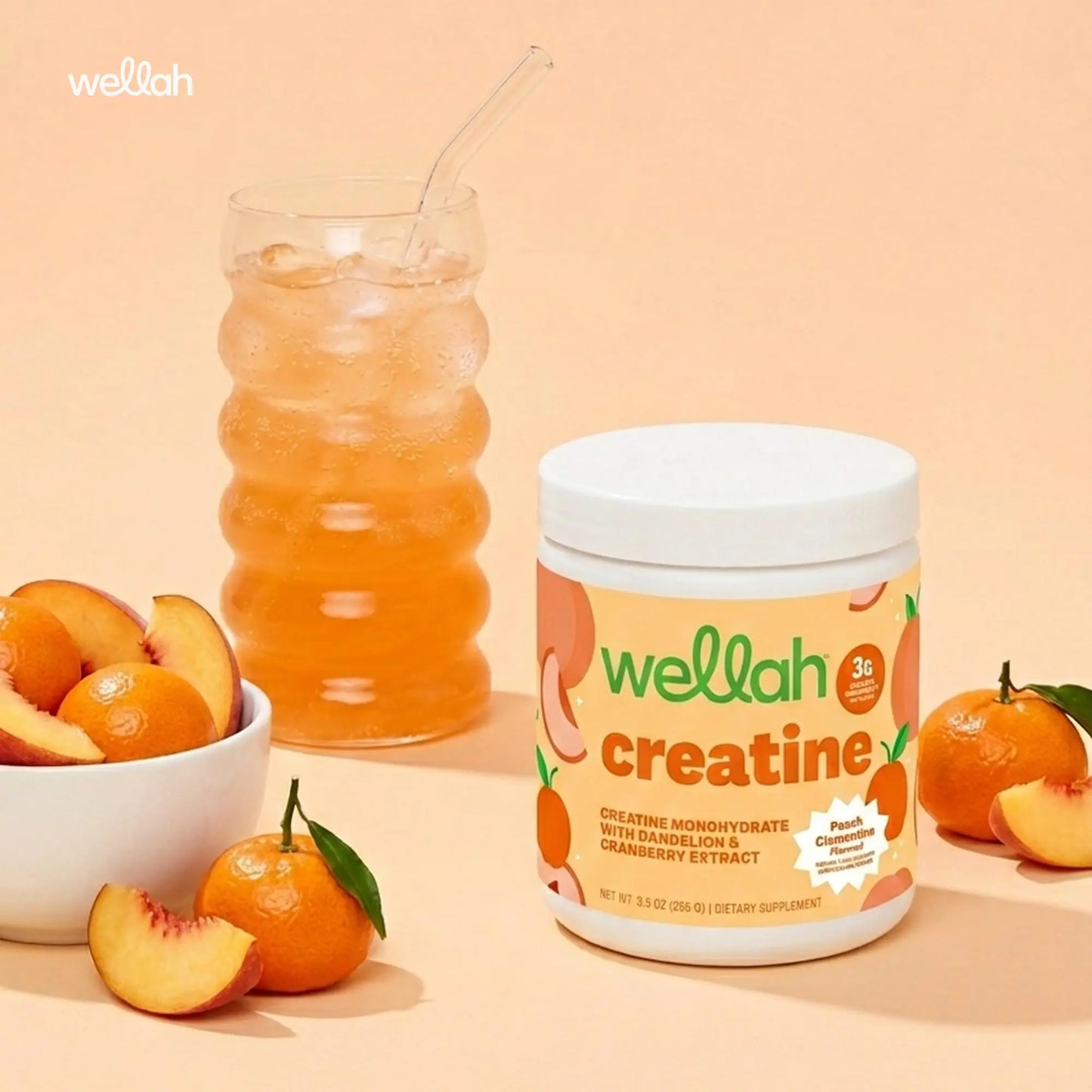 Wellah Creatine for Women - Creatine Monohydrate with Dandelion & Cranberry Extract (50 Servings, Clementine Peach) Wellah