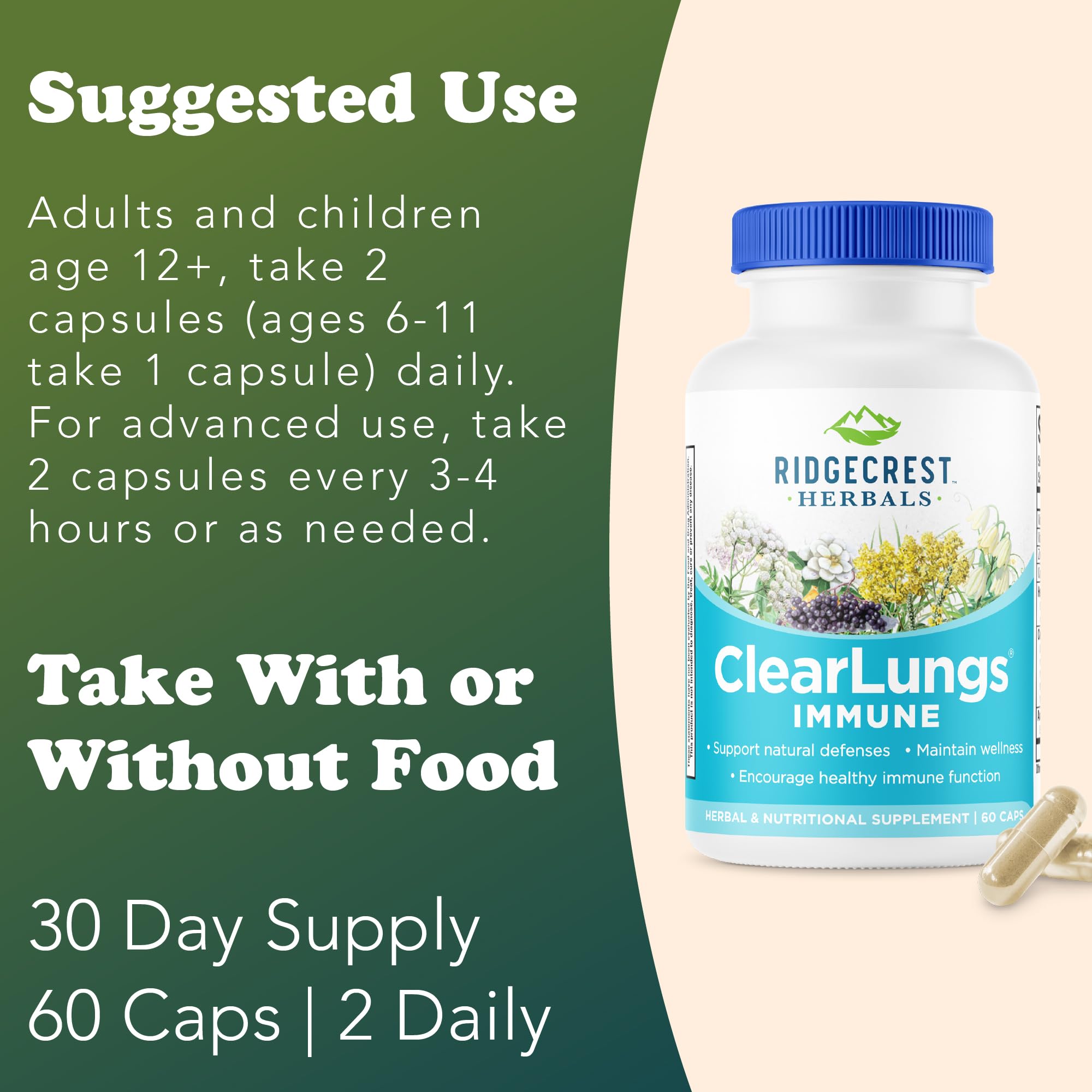 RidgeCrest Herbals ClearLungs Immune, Lung Support Supplement with Elderberry, Zinc, Vitamin C, Vitamin A, Olive Leaf, Mullein, Lung Wellness Formula for Respiratory Health (60 Vegan Caps, 30 Serv) RidgeCrest Herbals buy australia supplements