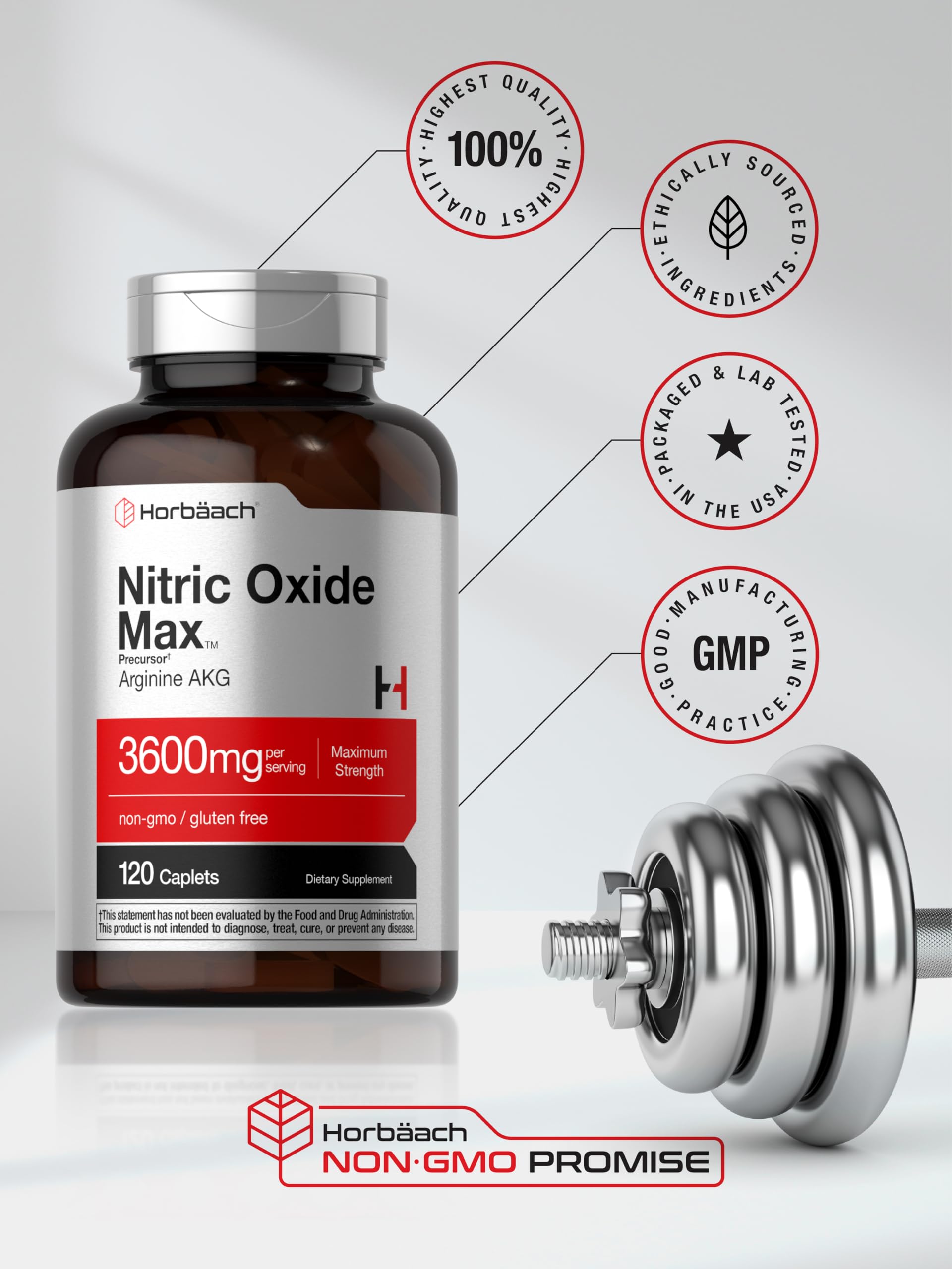 Horbäach Nitric Oxide Max 3600mg | 120 Caplets | with Arginine AAKG for Men and Women | Vegetarian, Non-GMO Horbäach buy australia supplements