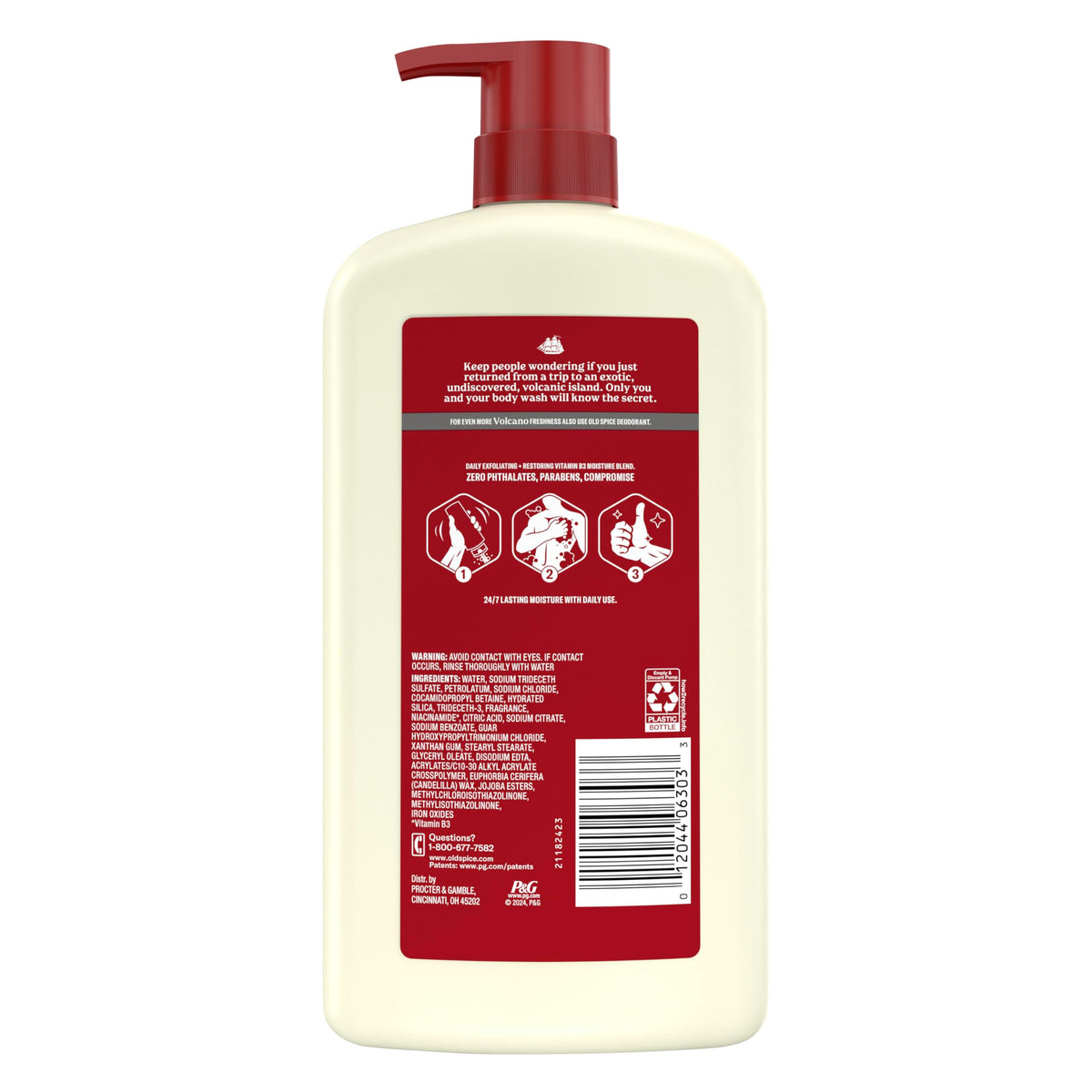 Old Spice Cleansing Body Wash for Men, 24/7 Shower Fresh with Lasting Scent, Exfoliate & Moisture, Gentle on Skin, Vitamin B3, Volcano with Dark Cedar + Amber Scent, 30 oz Old Spice