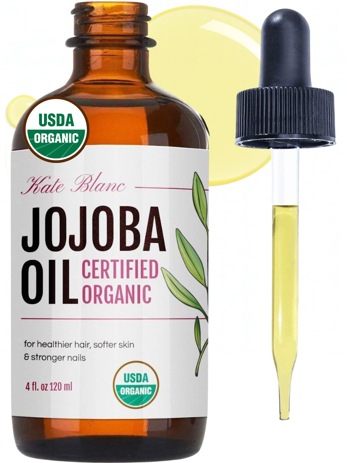 Kate Blanc Cosmetics Organic Jojoba Oil for Hair, Skin, Face, Nails (4oz) Kate Blanc Cosmetics