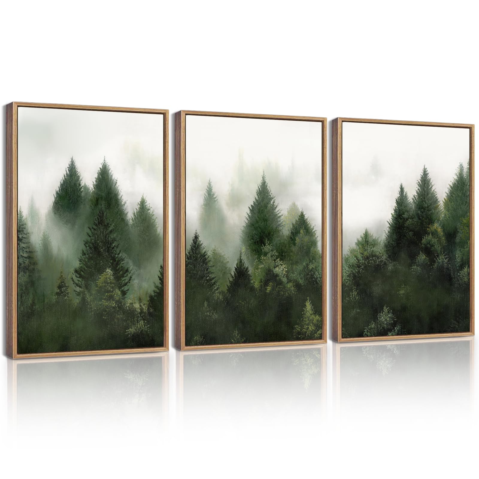KUVIOKE Morden Green Fog Pine Tree Framed Canvas Wall Art Nature Nordic Forests Artwork Painting Bedroom Decor 12x16in (Natural Framed) KUVIOKE buy australia supplements