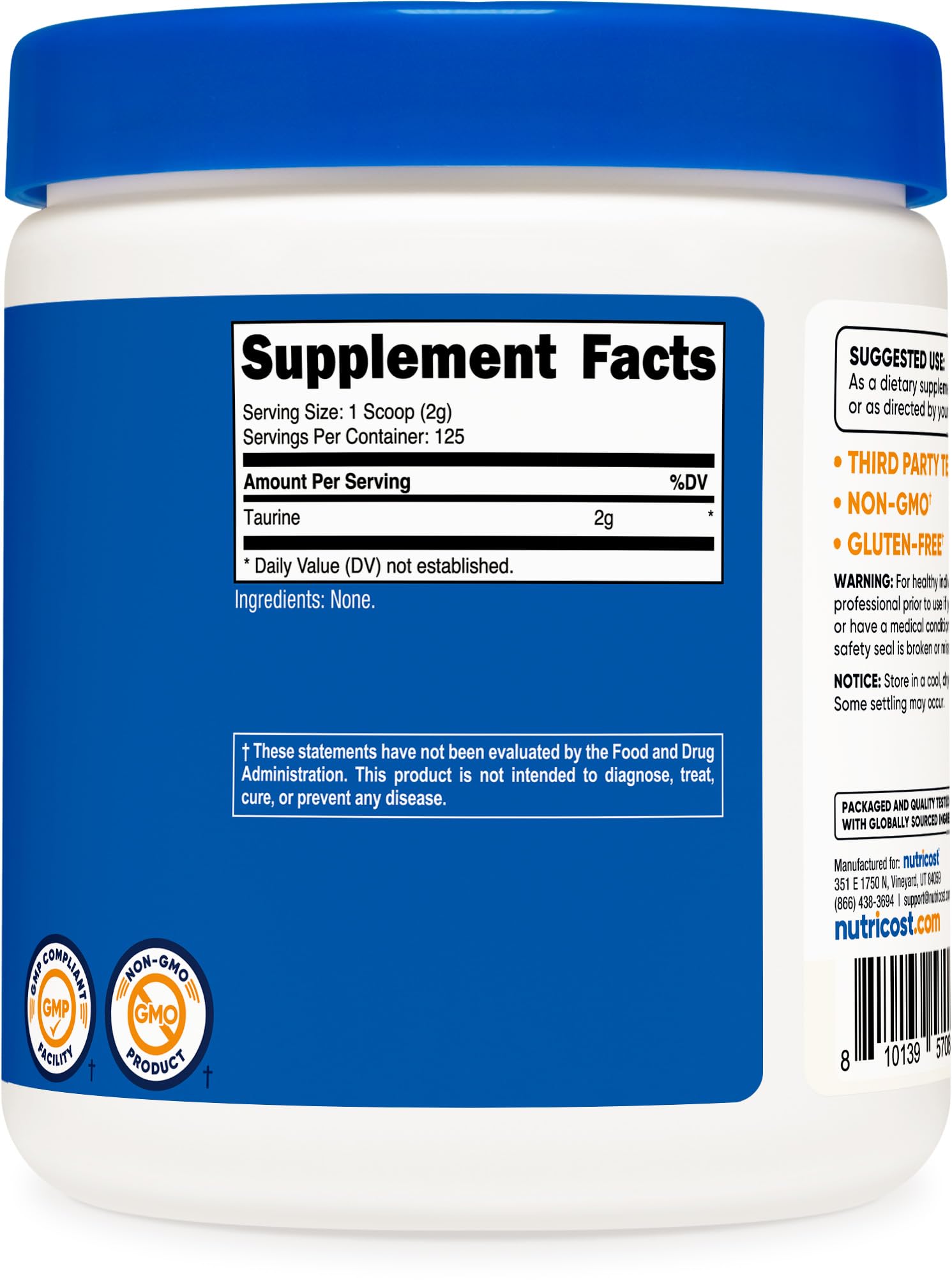Nutricost Taurine Powder 250 Grams - 125 Servings, 2000mg Per Serving Nutricost buy australia supplements