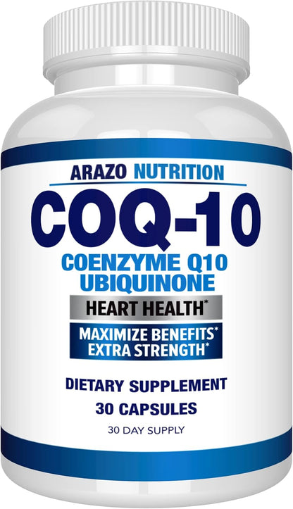Arazo Nutrition CoQ10 Ubiquinone Coenzyme Q10-200mg Per Serving Maximum Strength Nutritional Supplement - High Absorption Capsules with No Soy Gsupps Australia
