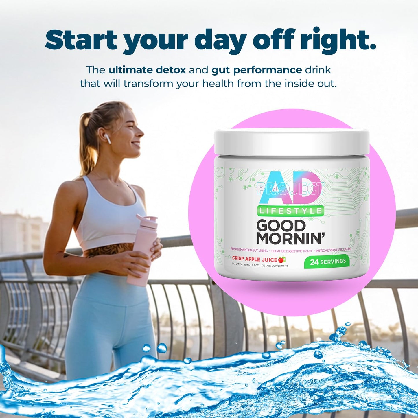 Project AD Life Good Morning Detox and Performance Drink, Naturally Flavored and Formulated with L-GLutamine, Apple Cider Vinegar, PROJECT AD LLC