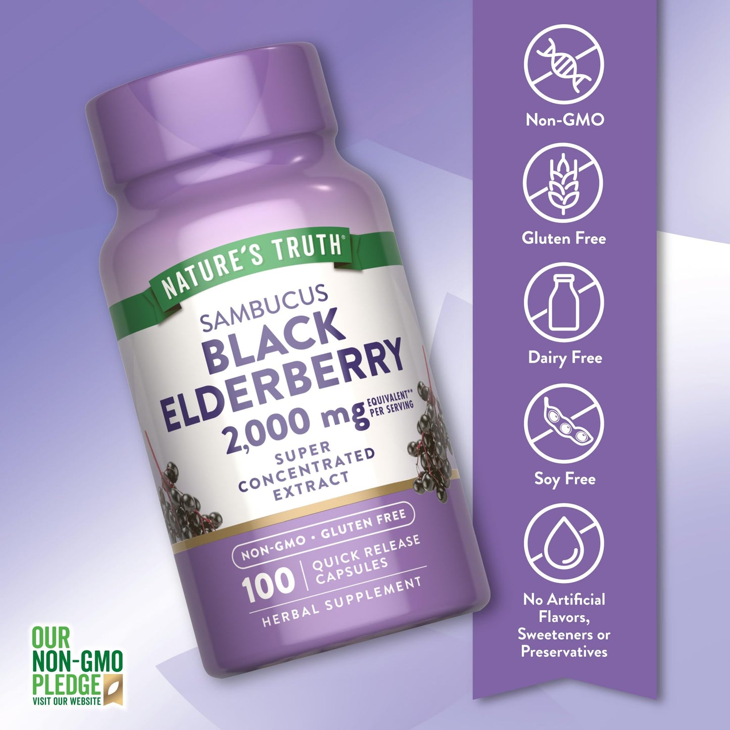 Nature's Truth Black Elderberry Capsules | 100 Count | Super Concentrated Sambucus Extract | Non-GMO and Gluten Free Supplement Nature's Truth