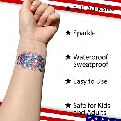 Mysense Patriotic Red White and Blue Face Hair Body Glitter Stick,4th of July Outfits and Accessories for Women Kids,USA Flag Makeup for Independence Day 250 Anniversary Memorial Day Veterans Day Mysense