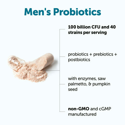 Micro Ingredients Probiotics for Men 100 Billion CFU, 40 Strains, 120 Vegetarian Capsules | Pre, Probiotics, Postbiotics & Enzymes | Pre, Probiotics, Enzymes, Saw Palmetto, Pumpkin Seed & Lycopene Micro Ingredients