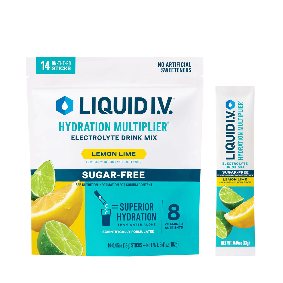 Liquid I.V. Hydration Multiplier Sugar-Free - Lemon Lime | Electrolyte Powder Drink Mix | 1 Pack (14 Servings) Liquid I.V.