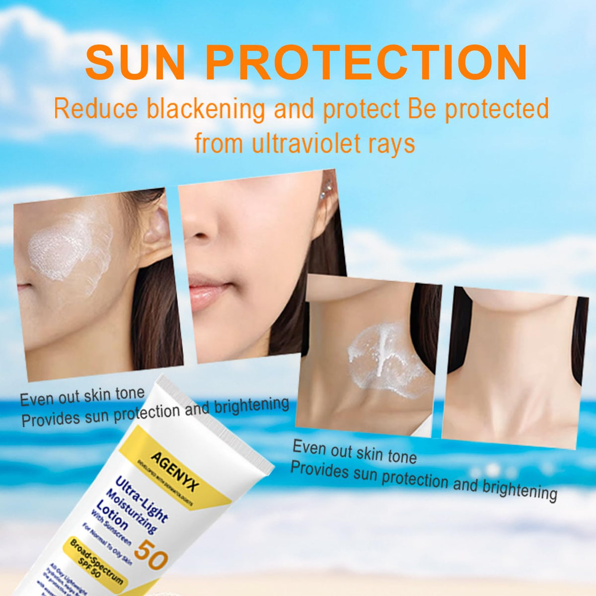 Agenyx Daily Facial Moisturizing Lotion with SPF 50, Hyaluronic Acid, Niacinamide & Ceramides, Oil-Free Face Moisturizer for Normal to Oily Skin, Lightweight Non-Greasy Hydration, 1.7 fl oz Agenyx