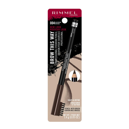 Rimmel London Brow This Way Professional Eyebrow Pencil, Long-Wearing, Highly-Pigmented, Built-In Brush, 004, Black Brown, 0.05oz Rimmel
