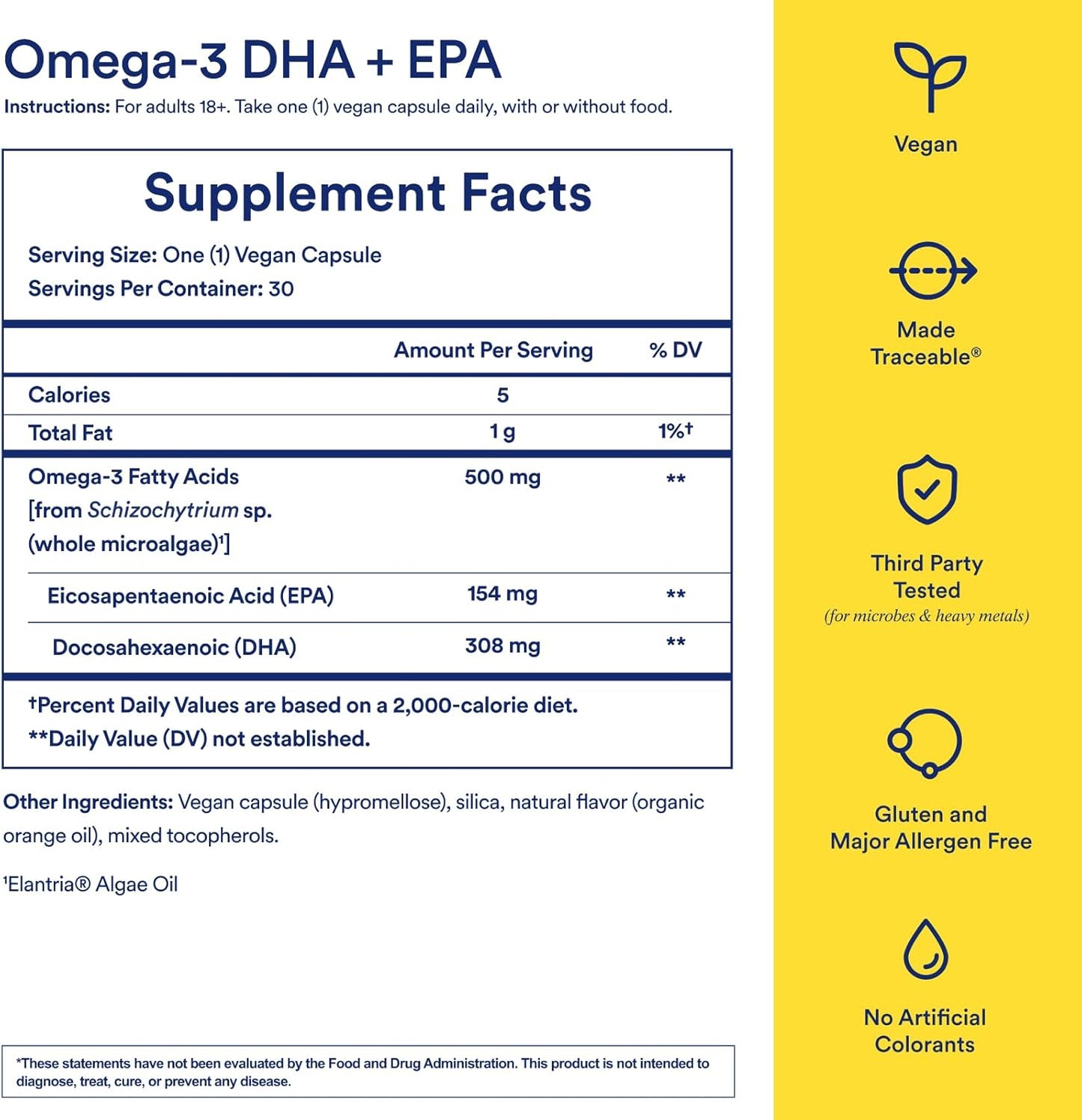 Ritual Vegan Omega 3 Supplement - Science-Backed Dose of DHA and EPA - Bioavailable Omega-3 from Algae Oil - Brain, Heart, and Eye Health Support** - Citrus - 30 Capsules - 30 Servings