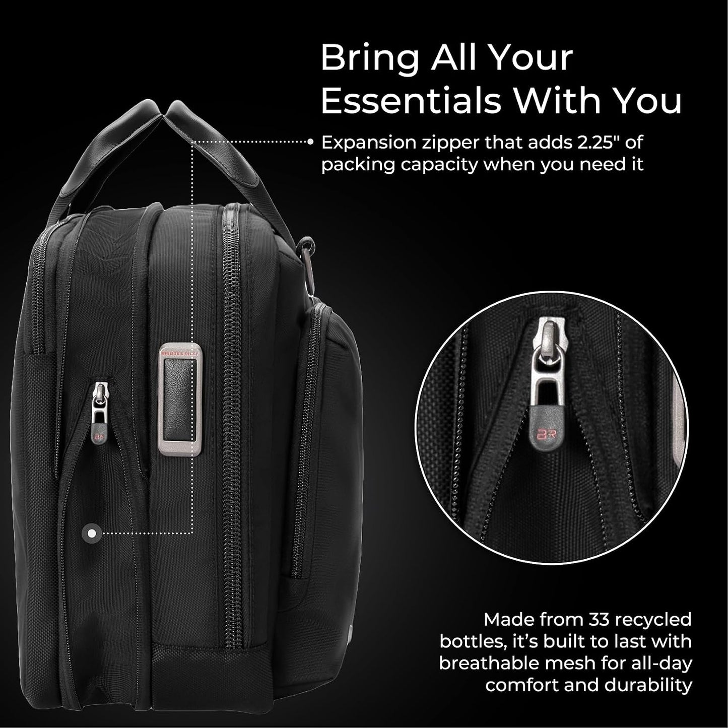 Briggs & Riley Medium Expandable Briefcase - Laptop Bag for Work & Travel, Briefs for Men & Women, Includes Shoulder Strap, Self-Repairing Zippers, Fits up to 15" Computer - HTA Collection, Black Gsupps Australia