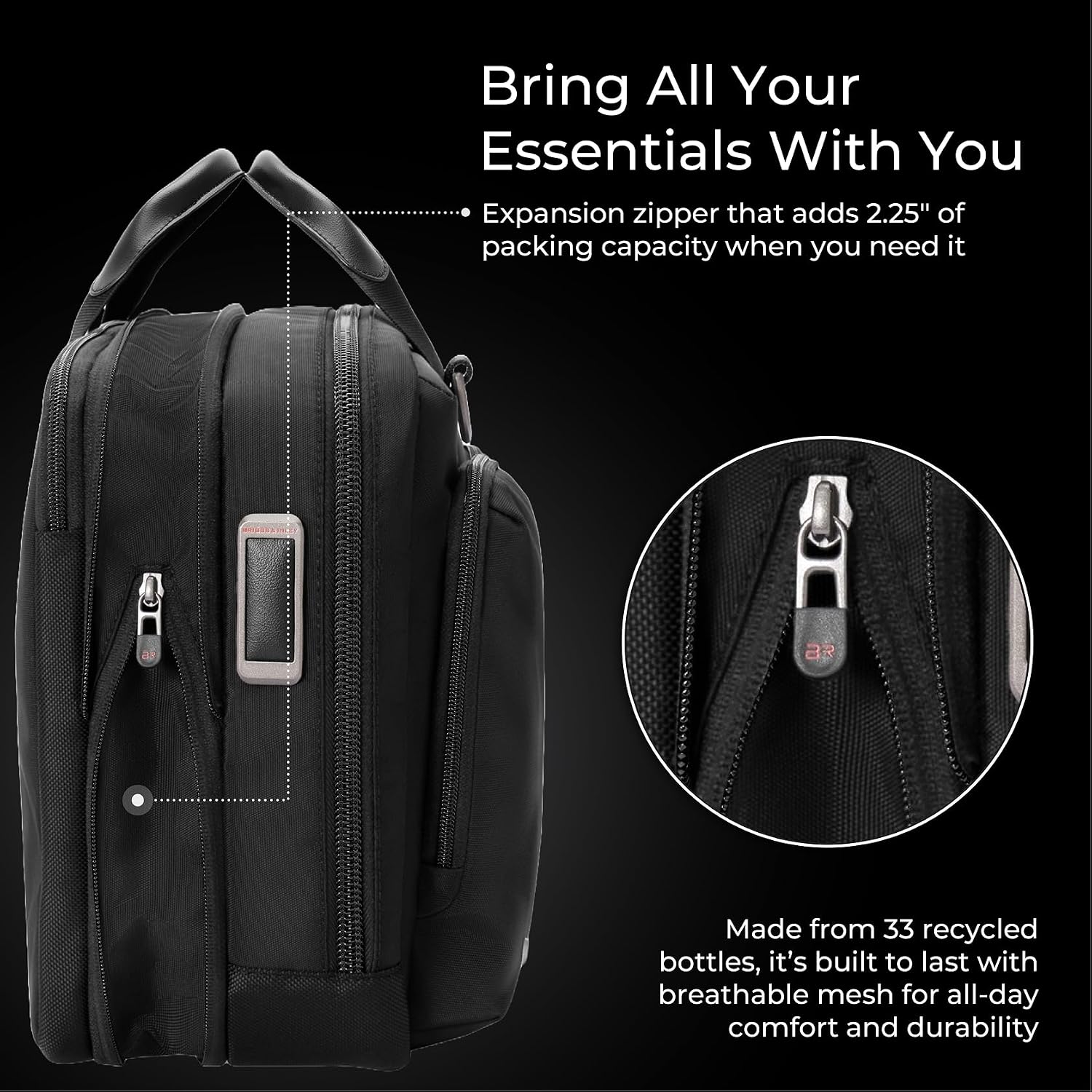 Briggs & Riley Medium Expandable Briefcase - Laptop Bag for Work & Travel, Briefs for Men & Women, Includes Shoulder Strap, Self-Repairing Zippers, Fits up to 15" Computer - HTA Collection, Black Gsupps Australia