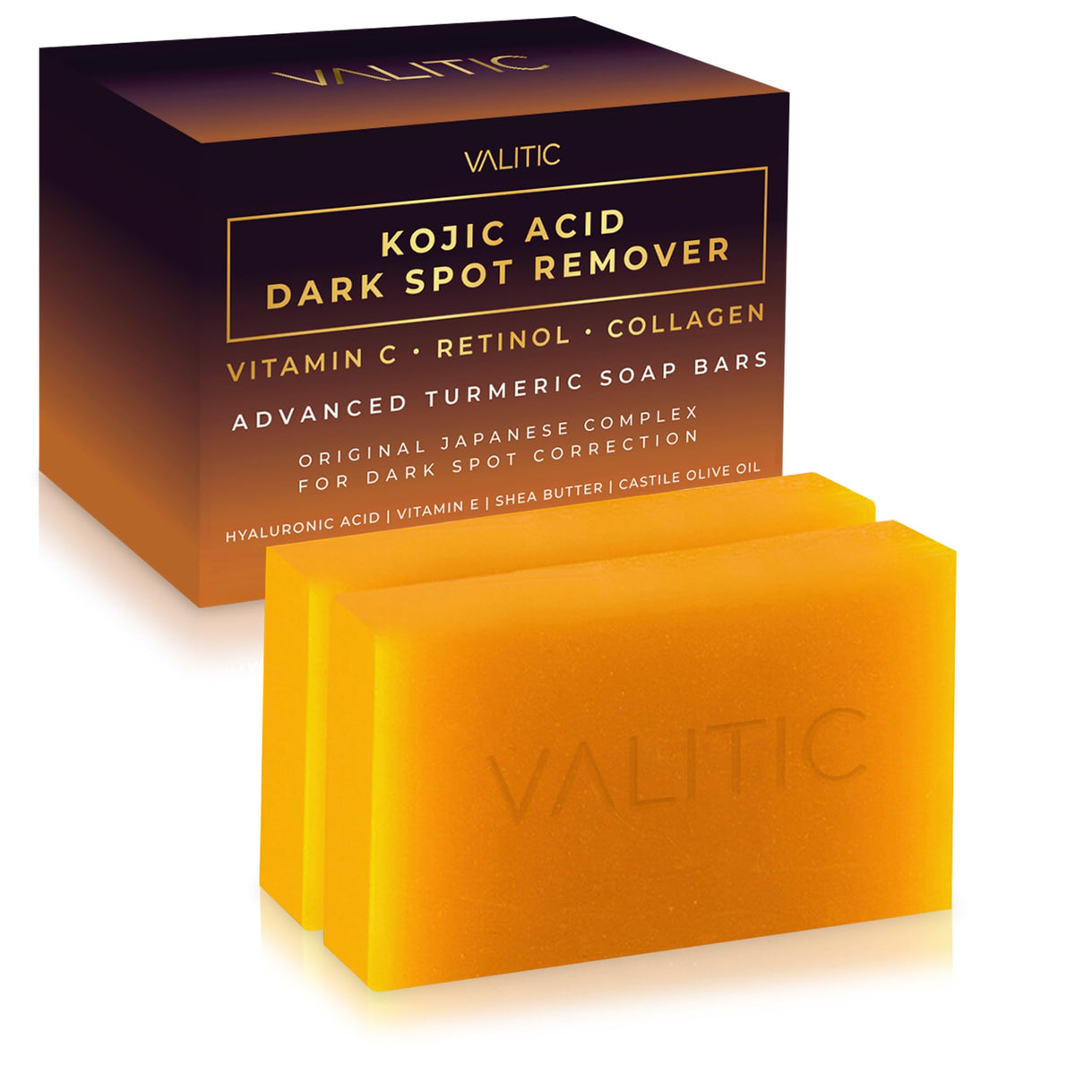 VALITIC Kojic Acid Dark Spot Remover Soap Bars, Turmeric Bar Soaps 2 Pack VALITIC
