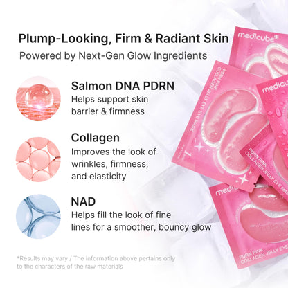 medicube Jelly Eye Mask PDRN Pink Collagen - Hydrogel Eye Patches, 6 Pairs medicube