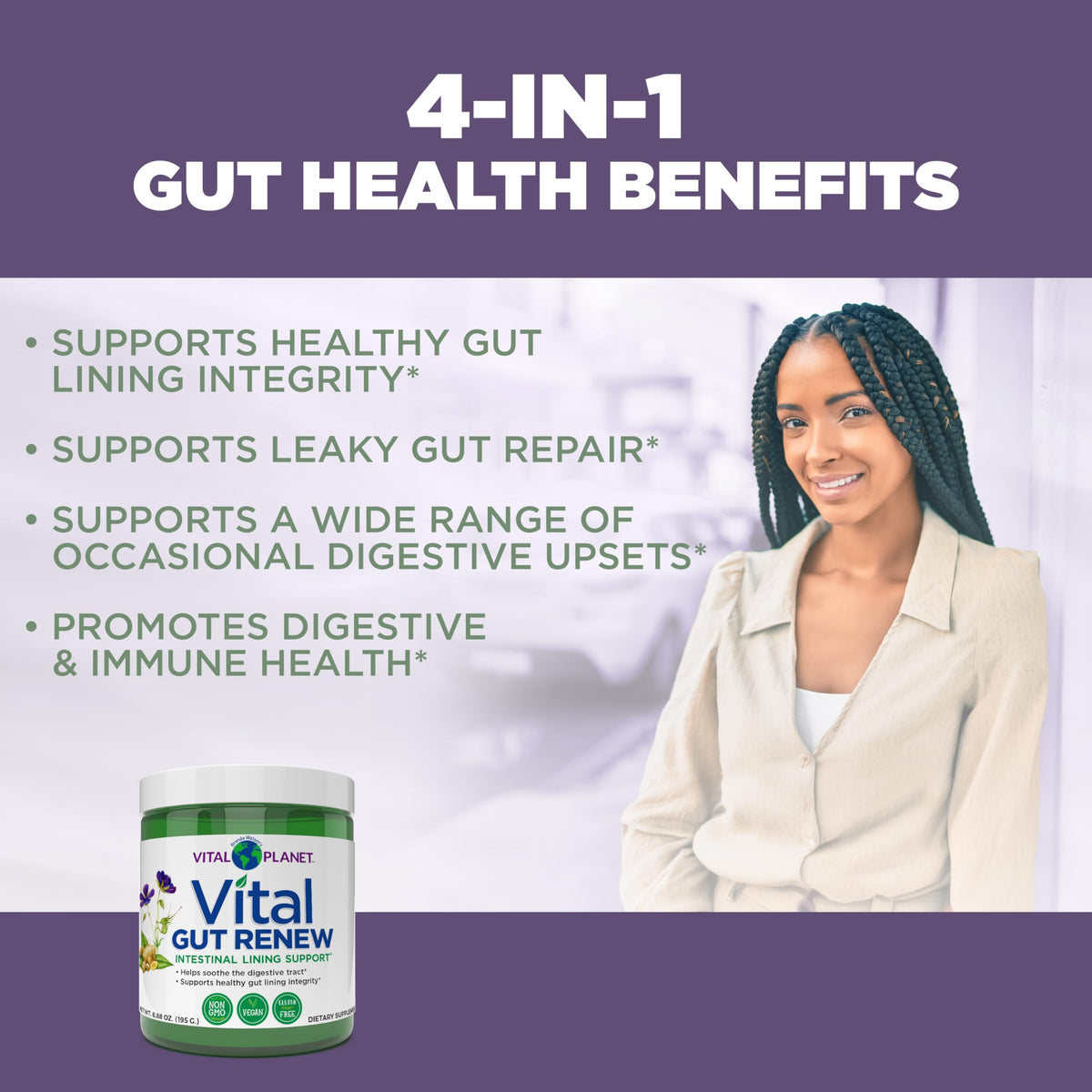 Vital Planet - Vital Gut Renew Powder Supplement for Leaky Gut Repair with L-Glutamine, Marshmallow and Ginger Root, DGL Licorice Root and Organic Vital Planet