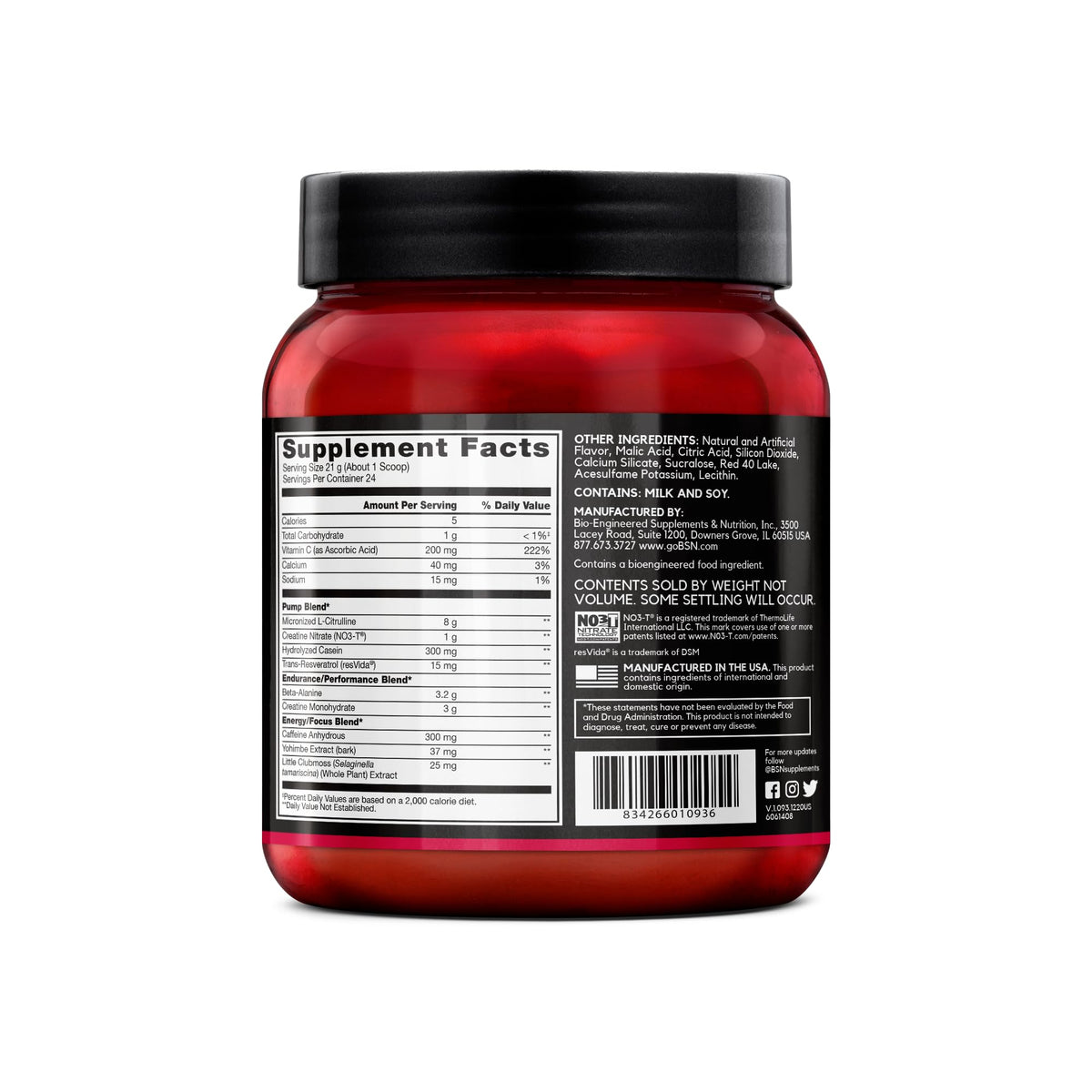 BSN N.O.-XPLODE Vaso Pre Workout Powder with 8g of L-Citrulline and 3.2g Beta-Alanine and Energy, Flavor: Cherry Bomb, 24 Servings BSN