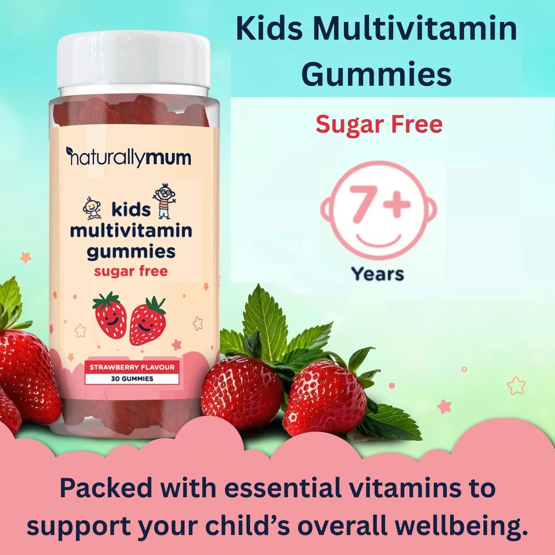 NaturallyMum Kids Multivitamin Gummies | for Children | Vegan Friendly | 30 Chewable Gummies | with Vitamins A, D, E, B6, B12, C | NaturallyMum buy australia supplements