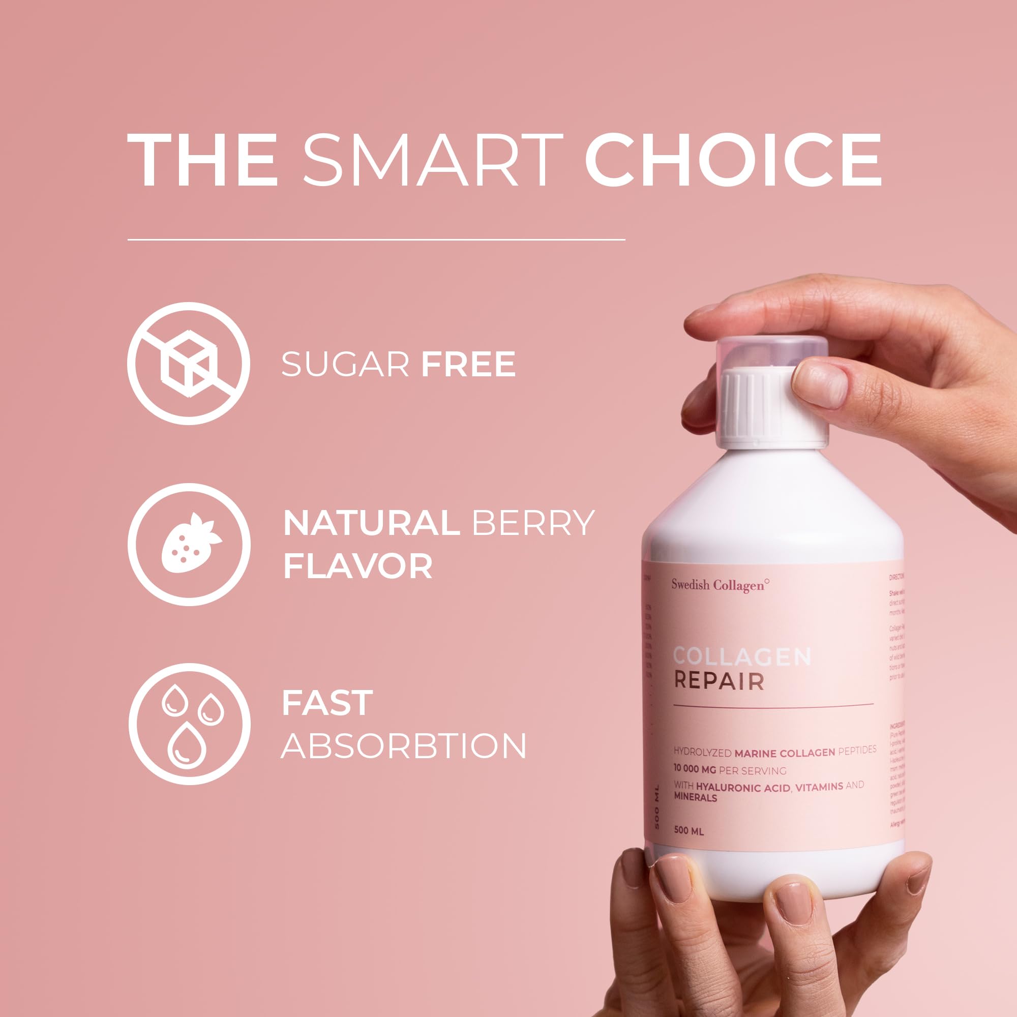 Swedish Collagen Repair | 10,000 mg Hydrolyzed Marine Collagen Liquid Supplement - 500 ml, 20 Day Supply I Hyaluronic Acid, Biotin & Vitamin C for Healthy Hair, Skin, Nails & Joints | Sugar-Free Swedish Collagen buy australia supplements