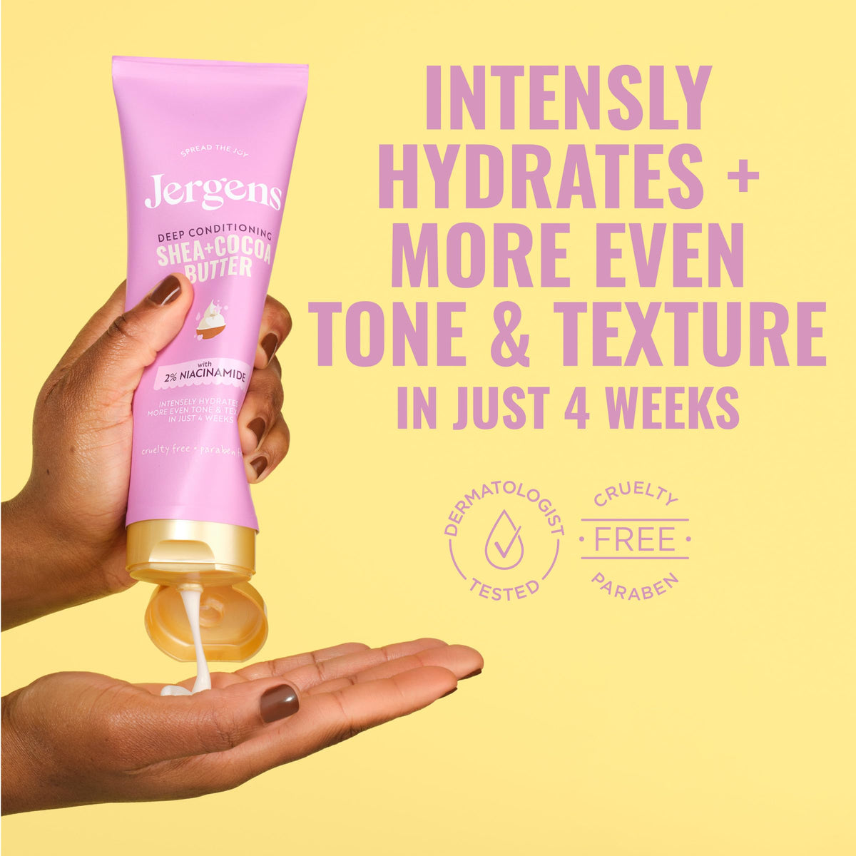 Jergens Shea and Cocoa Whipped Body Butter Lotion, Tone Enriching Hand And Body Lotion for Dry Skin, with Vitamins B3 & E, 8.5 Oz Jergens