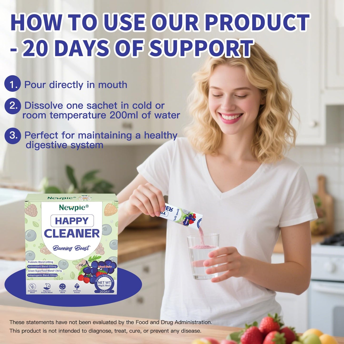 Blltzzz Newpie Superfoods Happy Cleaner Probiotic Powder,Watermelon Flavor Prebiotic & Probiotic Powder,Organic Fiber,Sugar Free,Gut Health,Natural Antioxidant Blltzzz