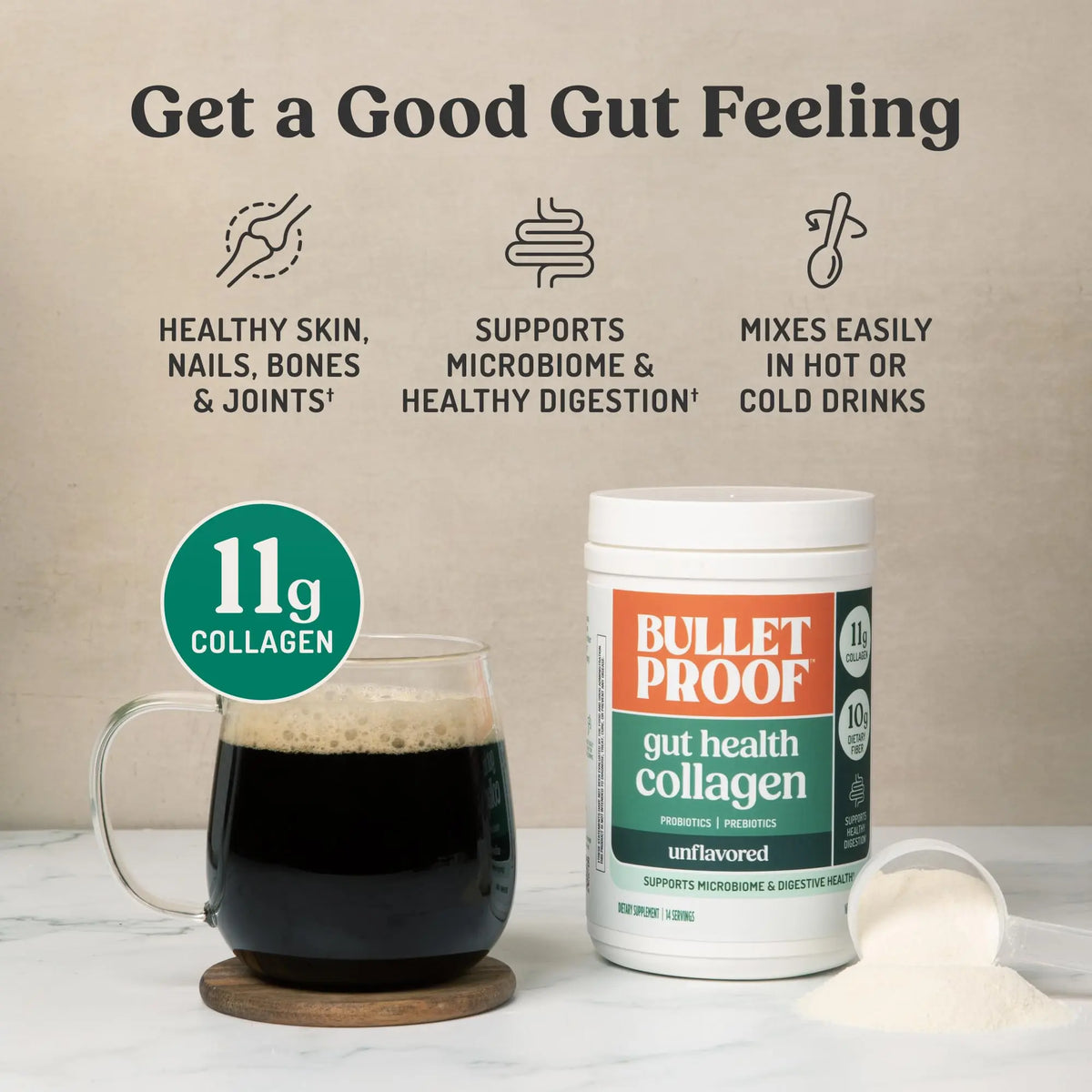 Bulletproof Unflavored Gut Health Collagen Protein, 14 Ounces, 10g Grass-Fed Collagen Peptides for Gut, Skin, Bone and Joint Support Bulletproof